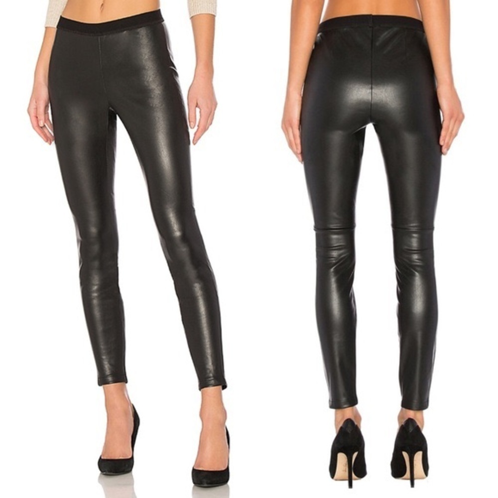BB Dakota Black Elastic Waist Faux Leather Retro Pants Size 6 NWT